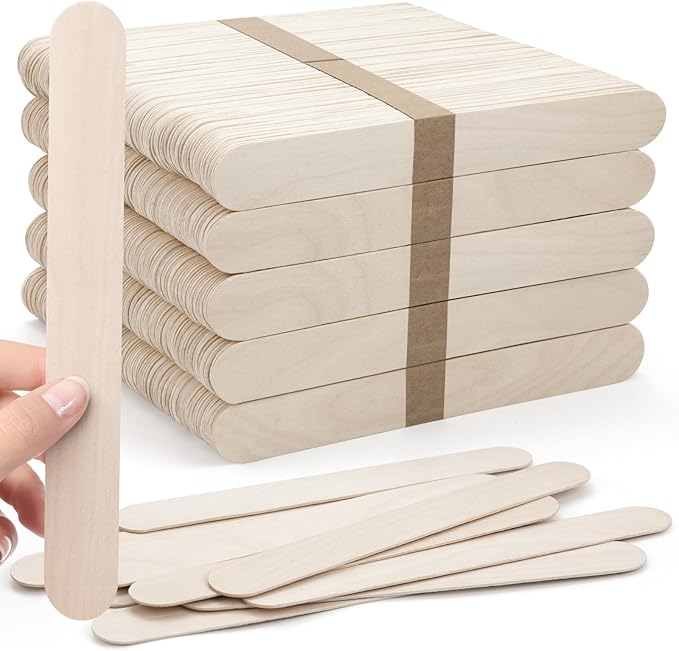WISYOK 8 inch Popsicle Sticks, 500 Pcs Jumbo Wood Craft Sticks, Fan Handles, Large Popsicle Sticks for Crafts, Wedding Programs, Great for DIY Creative Designs