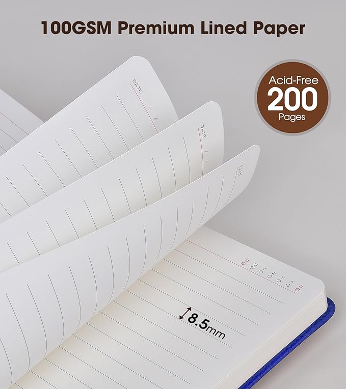 A5 Lined Leather Journal Notebook for Men Women,5.9" X 8.4" Personalized Hardcover Journal with Pen,200 Pages 100 Gsm Thick Ruled Paper Daily Diary for School,Travel,Work,Home,Writing