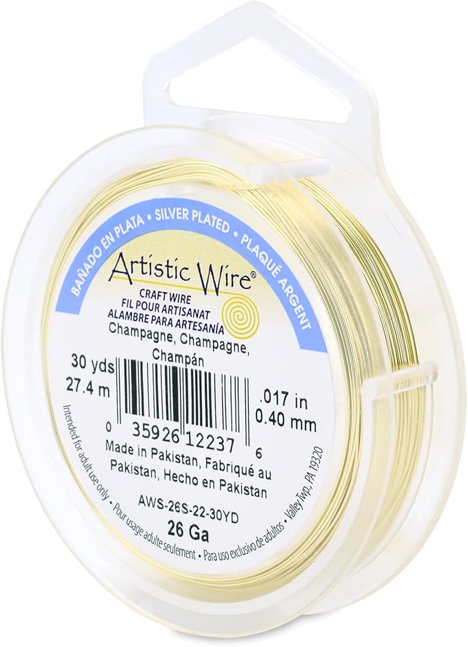 Artistic Wire, 26 Gauge Silver Plated Tarnish Resistant Colored Copper Craft Wire, Champagne, 20 yd