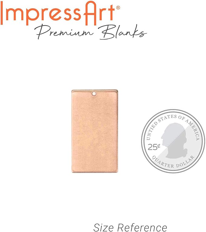 ImpressArt - Premium Metal Stamping Rectangle Blanks for Metal Stamping and Jewelry Making (24 Pack) (11/16" x 1 1/4" Rectangle w/Hole, Copper)