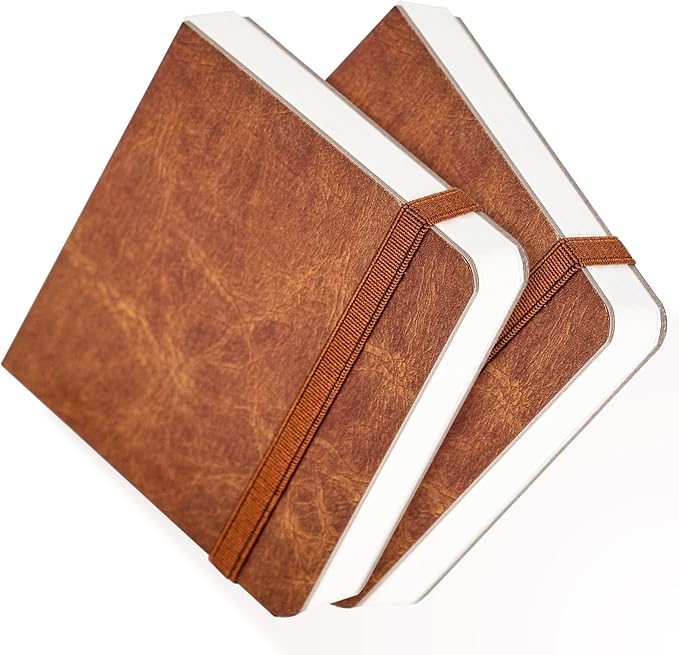 Funto Watercolor Journal 2-Pack, 3.9x3.9, 44 Pages Each,Cold-Pressed 100% Cotton, Pearlescent PU Leather Brown Hard Cover, Art Supplies for Watercolor