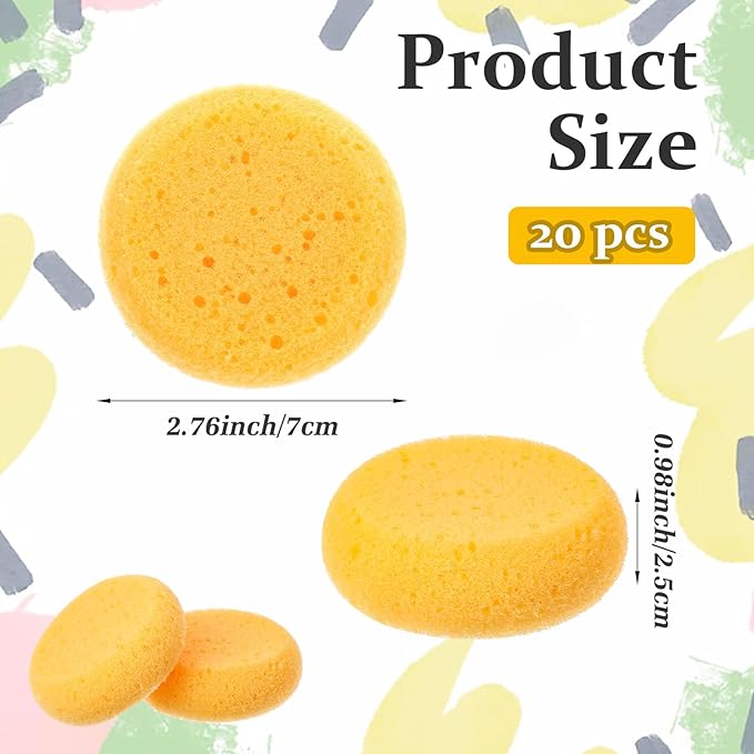 Qianyu 20PCS Pottery Sponges for Clay, Painting Sponge Elasticity Round Cleaning Sponge Soft Water Absorption Soap Sponges for Kitchen Ceramics Household Shoes Leather Care Artists