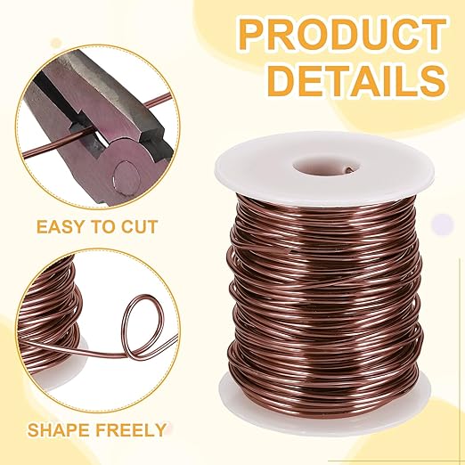 uxcell 12 Gauge / 2mm Anodized Aluminum Wire for Jewelry Craft Making, 102 Feet Bendable Flexible Wire for DIY Home Decor Gardening Sculpture, Bronze
