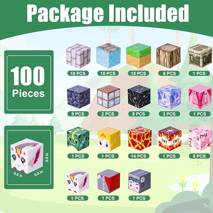 100PCS Magnetic Blocks - Magnet Cubes Toys Stacking, Build Mine Magnet World Magic Portal Set, 2025 Upgraded STEM Montessori Stacking Toy for 3+ Year Old Boys&Girls (Forest and Castle)