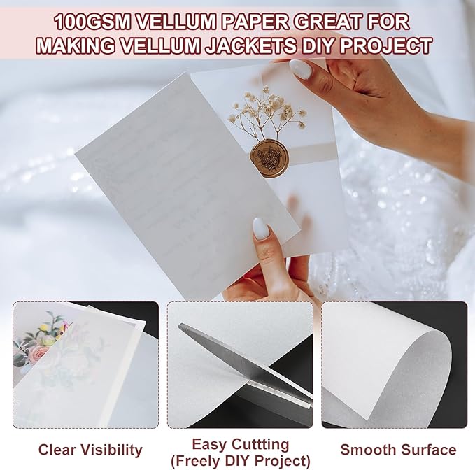 PATIKIL 30 Sheets Vellum Paper 4.25x5.5, Vellum Paper Printable Translucent Paper 100GSM Colored for Invitations Laser InkJet Printing Card Making Crafting Wedding Tracing, Red