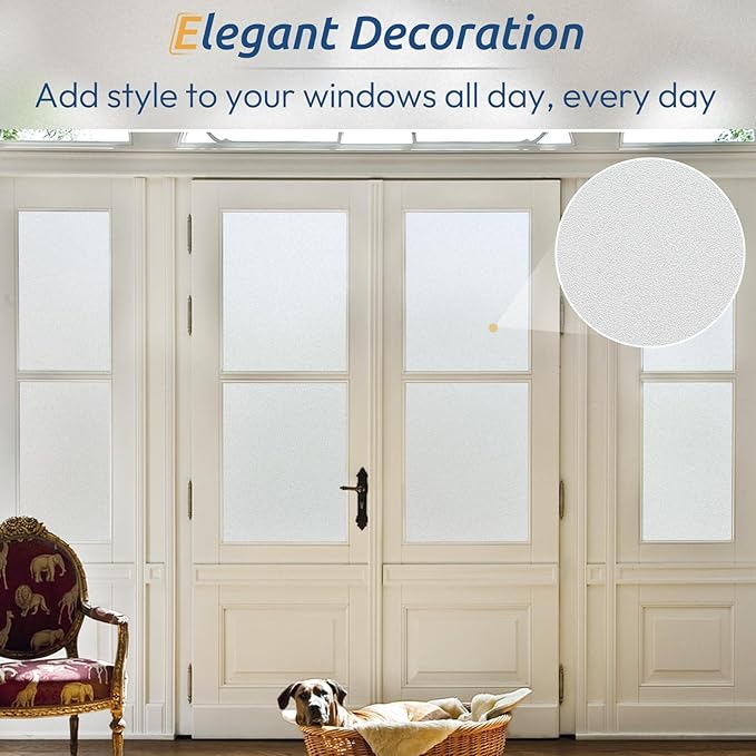 rabbitgoo Window Privacy Film, Frosted Glass Window Clings, Static Cling UV Heat Blocking Door Stickers for Home Bathroom, Removable Indoor Decal Coverings Day and Night, Pure, 17.5 x 78.7 Inches