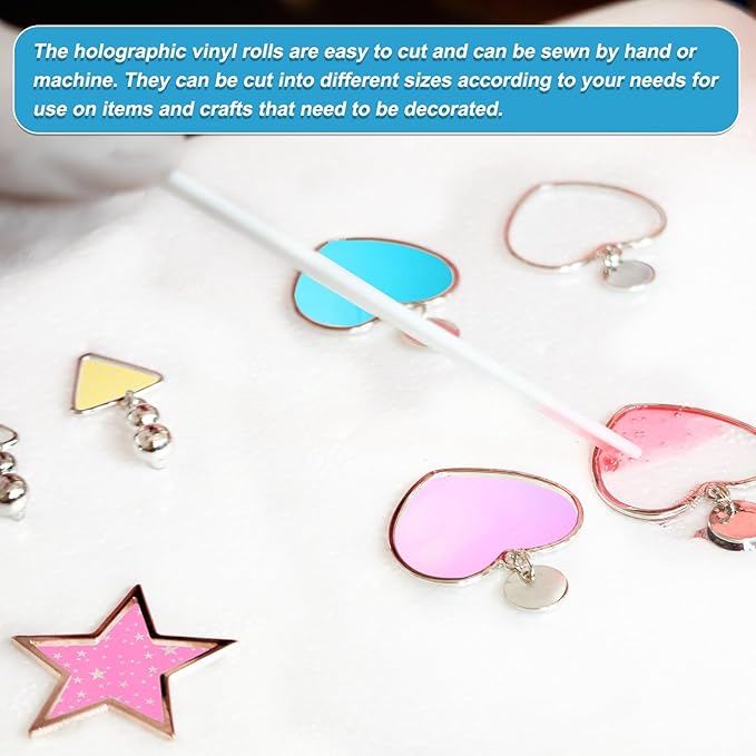 MECCANIXITY Holographic Clear PVC Vinyl Film Holographic PVC Fabric Waterproof Dichroic Film 12 x 48 Inch for Handbags Bows Earrings DIY Craft,Laser Dark Yellow