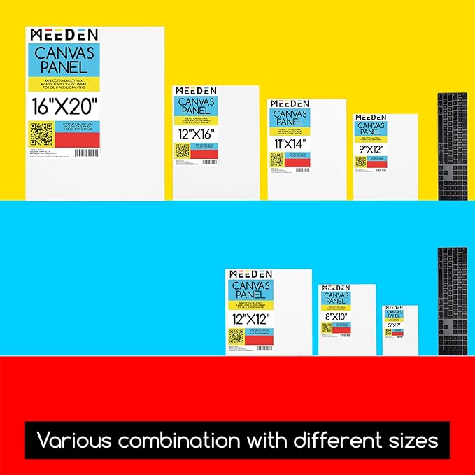 MEEDEN 4-Pack 100% Cotton Canvas Boards for Painting - 12x16'' Blank Canvas Panels for Oil & Acrylic Painting, Ready to Paint Art Supplies for Professional Artists, Students