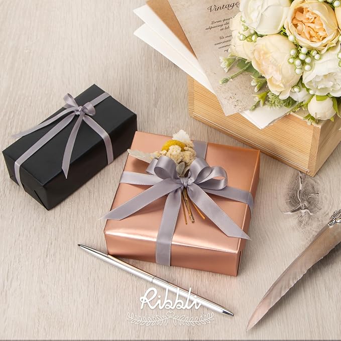 Ribbli Silver Satin Ribbon Double Faced Satin 1/2 Inch x Continuous 100 Yards-Silver Ribbon for Gift Wrapping Crafts Wedding Decoration Bows Bouquet Floral Arrangement