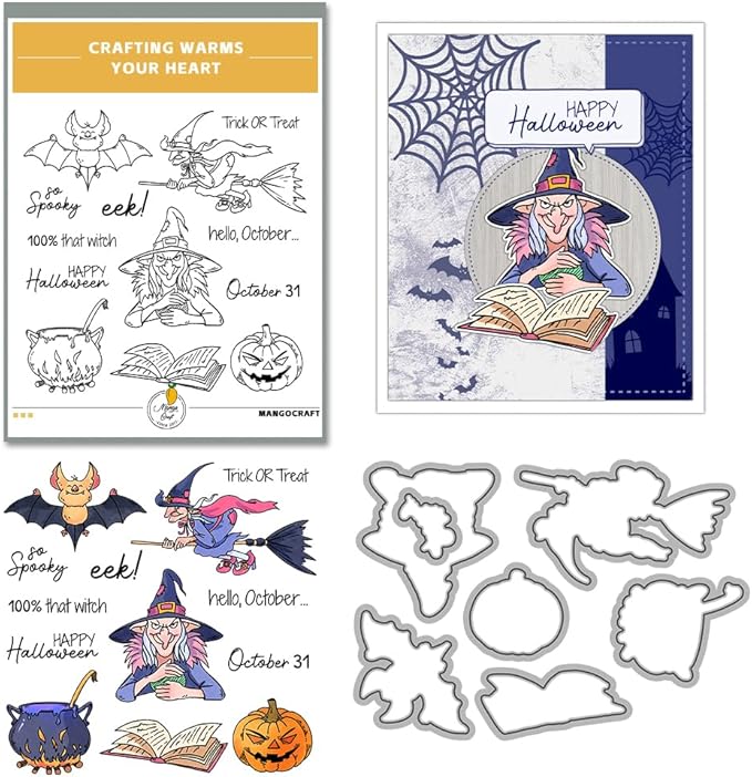 Halloween Clear Silicone stampReusable Stamp with Pumpkins, Skulls, Bats, Santa Claus, and Holiday Designs. Used for Making Cards, scrapbooks, and DIY templates (Halloween Witch)