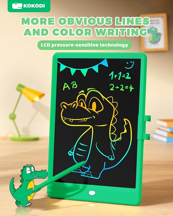 KOKODI LCD Writing Tablet, 10 Inch Colorful Toddler Doodle Board Drawing Tablet, Erasable Reusable Electronic Drawing Pads, Educational and Learning Toy for 3-6 Years Old Boy and Girls(Green)