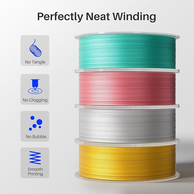 ELEGOO 250g Silk PLA Filament Bundle 1.75mm, 4 Colors 3D Printer Filaments Dimensional Accuracy +/- 0.02mm, 4 Pack 250g Spool, Silk Gold/Silk Silver/Silk Bronze/Galaxy Black