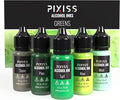 Pixiss Green Alcohol Ink Set - 5 Shades of Highly Saturated Alcohol Ink for Epoxy Resin Supplies, Yupo Paper, Tumblers, Coasters - Resin Colorant for Epoxy Resin and Resin Art Supplies