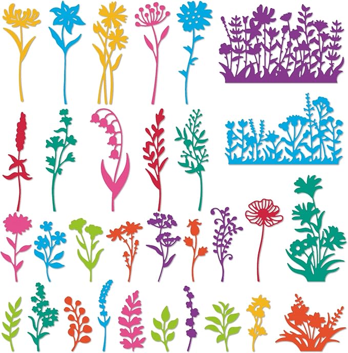 31PCS Flower Metal Die Cuts Wildflower Metal Cutting Dies Flower Leaf Shape Embossing Scrapbooking Cuts Stencil Leaves Embossing Paper Dies for Card Making Album Decorative