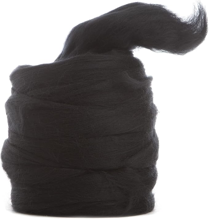 Desert Breeze Distributing – 100% Natural Merino Wool Roving, Wool for Spinning, Tapestry Yarn, Needle Felting, Wet Felting, Big Yarn Roving, 19 Micron, 70mm Staple Length, 8 OZ Size, Raven Black