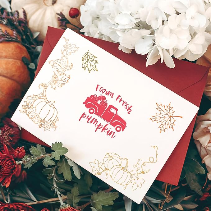 Whaline 5 Sheet Fall Thanksgiving Clear Stamps Autumn Leaves Pumpkin Gnome Silicone Transparent Stamps Happy Fall Border Stamp Cards for DIY Craft Card Making Scrapbooking Embossing Album Decor
