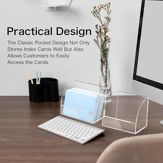 2 Pack Index Card Display Stand 3x5 Acrylic Card Holder for Desk File Note 4x2.4x5.4 Inch Clear Postcard Stand Index Card Rack Acrylic Business Card Stand for Office Business Classroom (No Card)