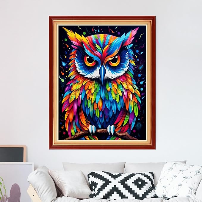 Foxdiviy Stamped Cross Stitch Kits for Beginners Full Range of Cross Stitching 11 CT Printed Cross Stitch Kits for Kids Adults Cross Stitch Patterns Needlepoint Kits-Colorful Owl 16x20 inch