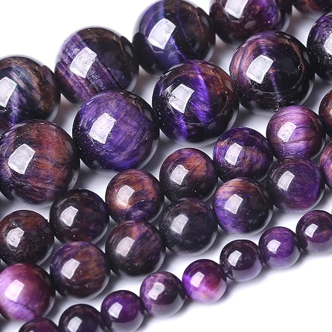 8MM Purple Tiger Eye Stone Beads Natural Gemstone Round Loose Beads for Jewelry and Bracelets Making 90pcs 2 Strands 32"