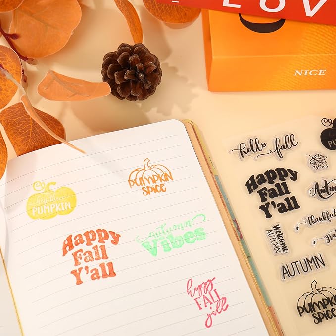 Whaline 4 Sheets Holiday Clear Stamps Fall Halloween Christmas Nativity Scene Greeting Words Silicone Transparent Stamps for DIY Craft Card Making Scrapbooking Embossing Album Decor
