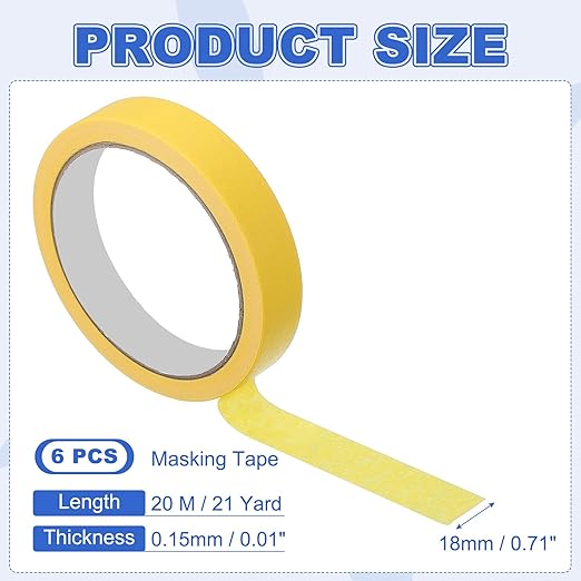 MECCANIXITY Masking Tape 0.7 Inch x 21 Yard Painter's Tape Yellow Paint Tapes for DIY Crafts Arts Drawing Decoration Labeling Car Painting Artist Teachers, Pack of 6