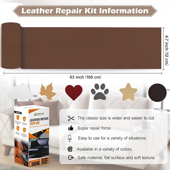 Leather Repair Tape, 4.7x63 inch Leather Patches for Furniture, Self Adhesive Leather Repair Patch for Sofas, Couches, Leather Covers, Seats, Chairs, Vinyl Repair Tape Navy Blue-Fine Grain