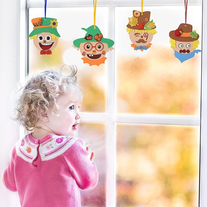 Fennoral 12 Pack Fall Craft for Kids Make You Own Scarecrow Foam Stickers DIY Arts and Crafts for Boys Girls Fall Art Activities Party Supply Autumn Thanksgiving Decoration