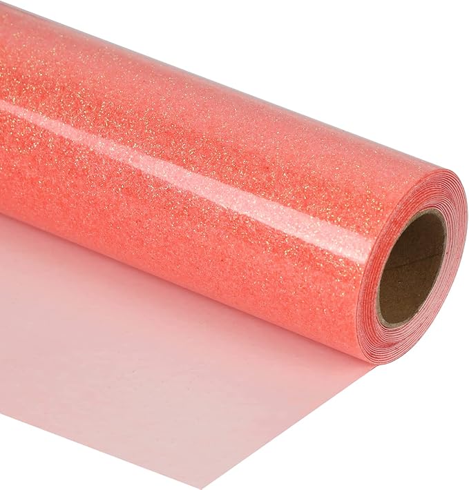 guangyintong Glow Glitter Orange Red Heat Transfer Vinyl HTV Rolls, 12" x 8ft Iron on Vinyl for T-Shirts, Glitter HTV Vinyl for All Cutter Machines Easy to Cut & Weed for DIY Design