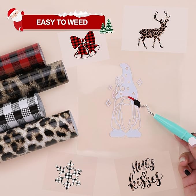 HTVRONT Christmas HTV Vinyl Rolls Heat Transfer Vinyl - 12" x 8ft Buffalo Plaid HTV, Iron on Vinyl for T Shirt and Christmas Decorations (Red and Black Plaid)