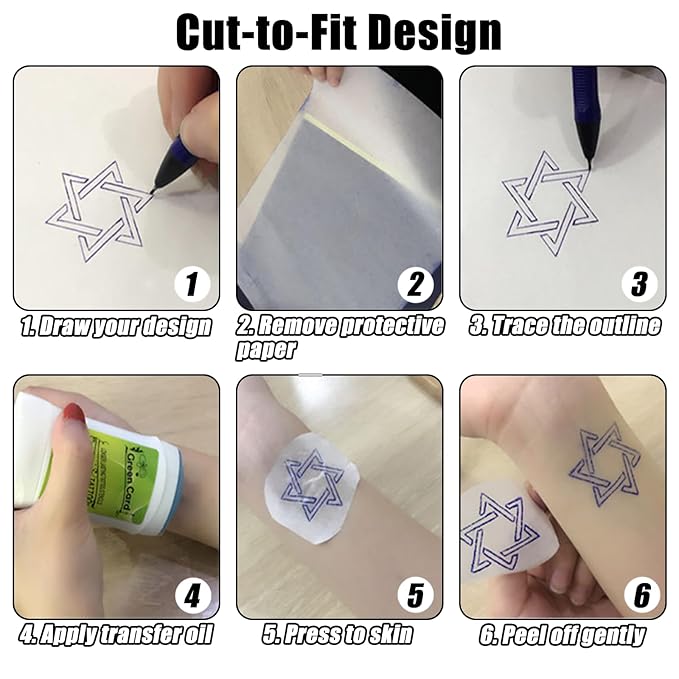50 Sheets Tattoo Transfer Paper A4 Size Professional Thermal Stencil Paper for Artists, Dual Use with Copier or Hand Drawing, Cut-to-Fit Design