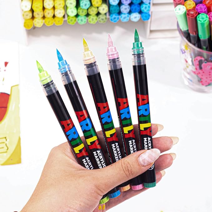 Acrylic Paint Markers, Acrylic Paint Pens, Fabric Markers for Textile, Rock, Glass, Wood, Paper, Ceramic, Canvas DIY Art Supplies Kit for Kids and Adults (36)