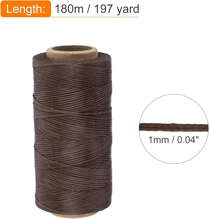 MECCANIXITY Waxed Thread,197 Yard 1mm 210D Flat Wax Thread Polyester Waxed String for Leather Sewing Hand Weaving Book Binding Home Decoration,Deep Brown