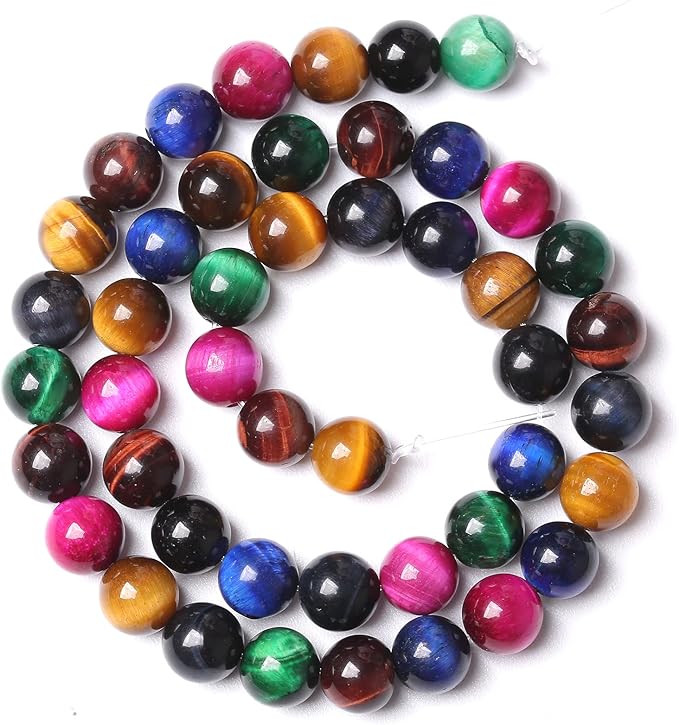 36pcs 10mm AAA Natural Colorful Tiger Eye Stone Beads Gemstone Round Spacer Loose Beads for Jewelry Making DIY Bracelet Necklace