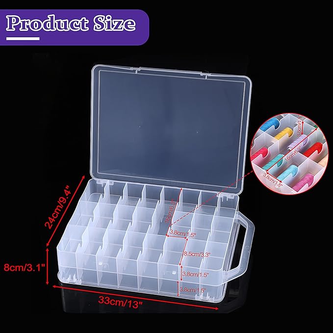 OwnMy 2 Pack 46 Grids Sewing Thread Organizer, Double-Sided Thread Spool Storage and Organizer Boxes, Plastic Embroidery Threads Embroidery Floss Organizers Boxes for Small Toys Cars, Sewing Crafts