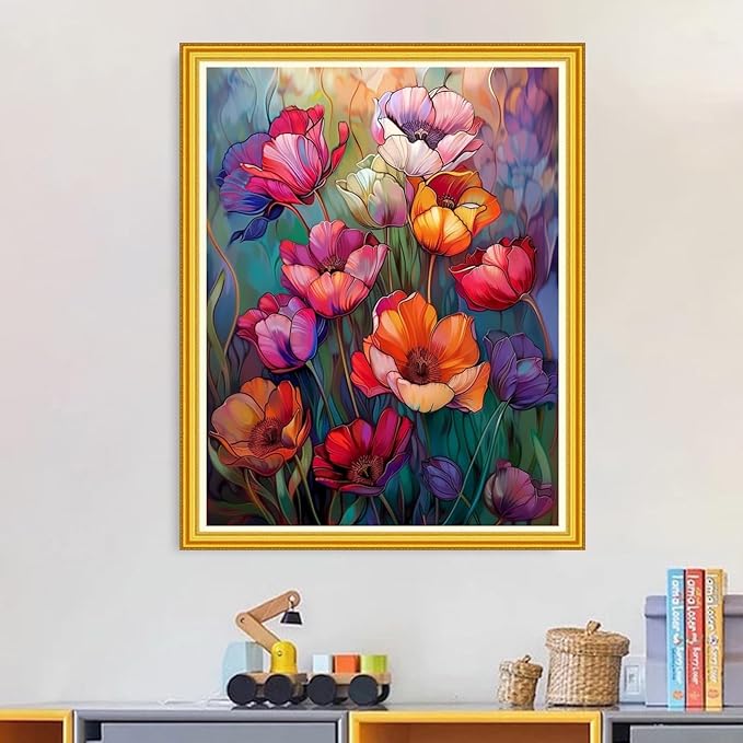 Magxvouy Cross Stitch Kits Stamped Full Range of Embroidery Kits,Cross Stitch Patterns Needlework Kits for Beginners 11CT Printed Kits&Colorful Flowers 16x20 inch
