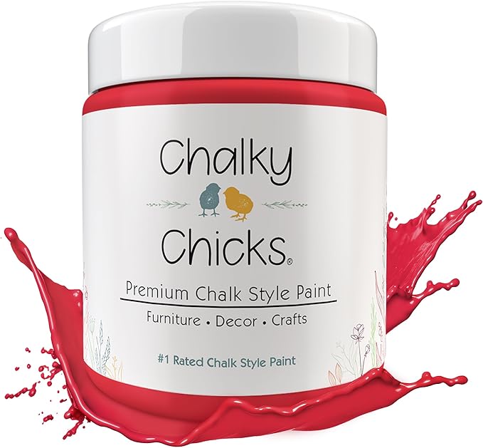Chalky Chicks All-in-One Chalk Paint for Furniture or Cabinet - 16 Fl Oz - Matte Finish Poppy (Deep Red-Pink) for Metal, Wood Furniture Paint - No Sanding All-in-One for Home Decor & Crafts, USA Made