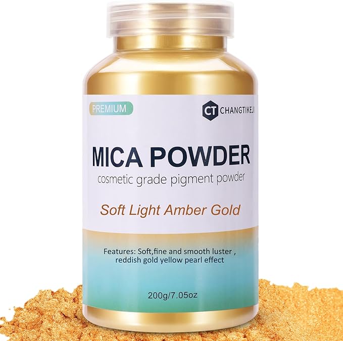 Mica Powder,7.05OZ（200g）,Soft Light Amber Gold Mica Powder Pigment for Epoxy Resin，Lip Gloss，Car Paint，Dye，Soap Making，Nail Polish,Epoxy Resin,Candle Making,Bath Bombs