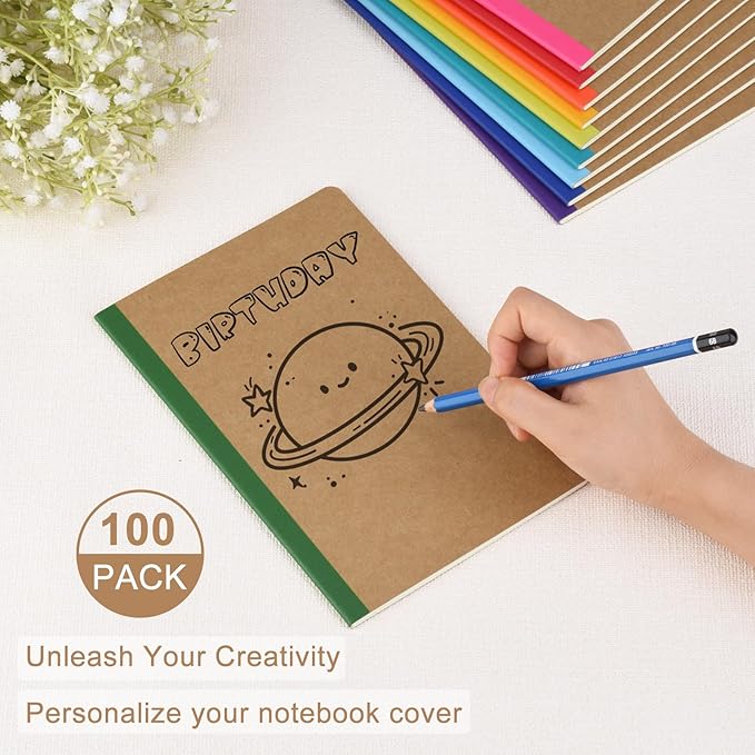 ZCZN Composition Notebooks Bulk, A5 Kraft Cover Lined Journals with Rainbow Spines for School, Business, Work and Daliy Use (100, 10 colors)