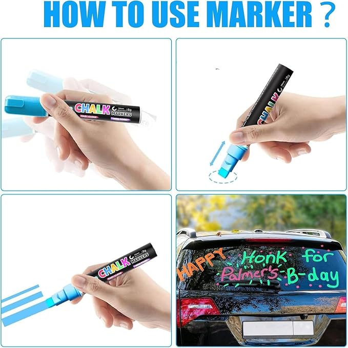 Window Chalk Markers for Cars Glass Washable, 10 Colors Jumbo Liquid Chalk Marker Pens with 10mm 3 in 1 Nib Wide Tips, Big Chalkboard Markers Car Window Paint Pens for Auto, Bistro, Mirror, Poster