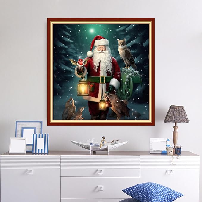 Dooxvey Cross Stitch Kits for Adults Beginners - Full Range of Stamped Kits - 11CT Cross Stitch Patterns - Santa Claus Owl - 18x18 inch