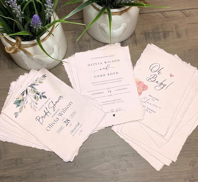 Wanderings Handmade Pink Deckle Edge Blank Paper - 4x6 - Pack of 50 - Watercolour/Mixed Media Paper - Save The Date Invitations Greeting Cards Notes DIY Arts Crafts - Thick 150 GSM