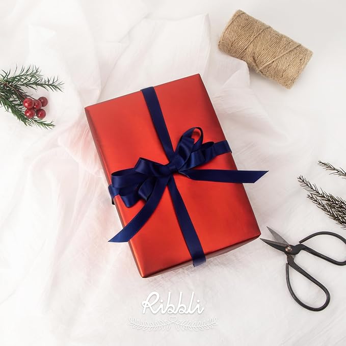 Ribbli Navy Blue Satin Ribbon Double Faced Satin 1/2 Inch x Continuous 100 Yards-Navy Ribbon for Gift Wrapping Crafts Wedding Decoration Bows Bouquet Floral Arrangement