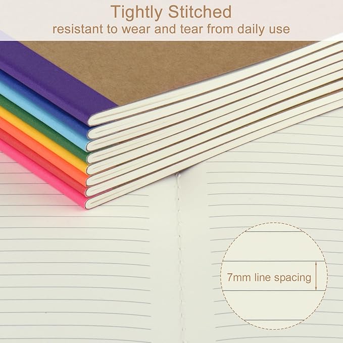 ZCZN Composition Notebooks Bulk, A5 Kraft Cover Lined Journals with Rainbow Spines for School, Business, Work and Daliy Use (24, 8 colors)