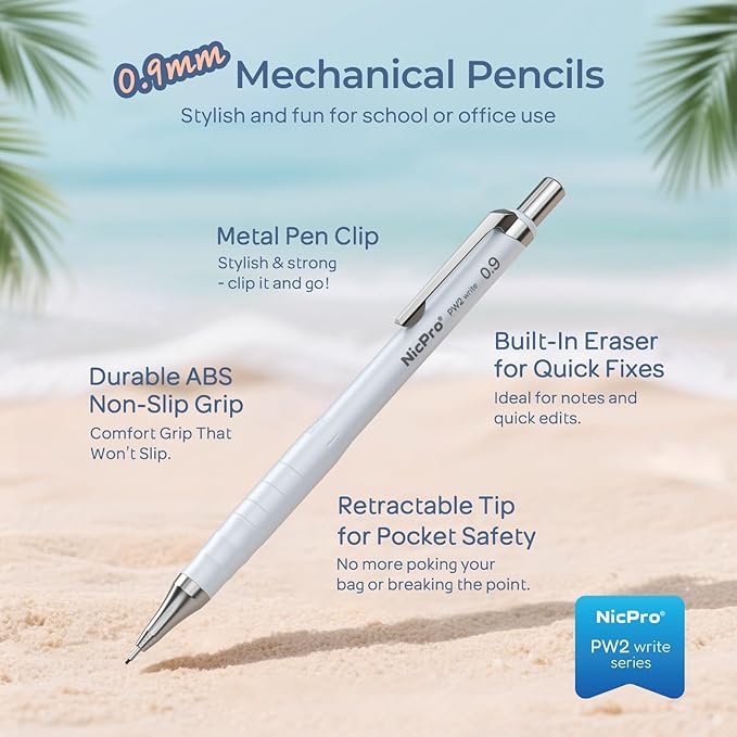 Nicpro Cute Mechanical Pencil Set, 4PCS 0.9mm Pastel Drafting Pencils with 4 Tube HB Lead Refills, 4B Erasers, Rotary Retractable Eraser and Eraser Refill for Writing Sketching Back to School Supplies
