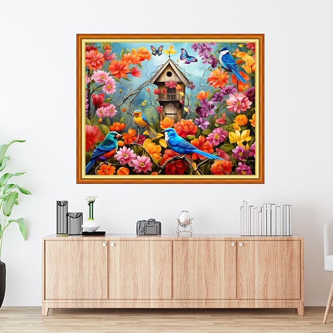 Foxdiviy Stamped Cross Stitch Kits - Birds and Flowers 16x20 inch - 11CT Embroidery Patterns - Art Crafts DIY Needlework Starter Kits for Beginners Adults All Ages
