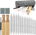 AGPTEK 22 PCS Sketch Drawing Tools, 16 Blending Stumps Set with 2 Sandpaper Pencil Sharpeners, 1 Pencil Extension Tool, 2 Erasers & 1 Felt Bag for Student Sketch Drawing Accessories