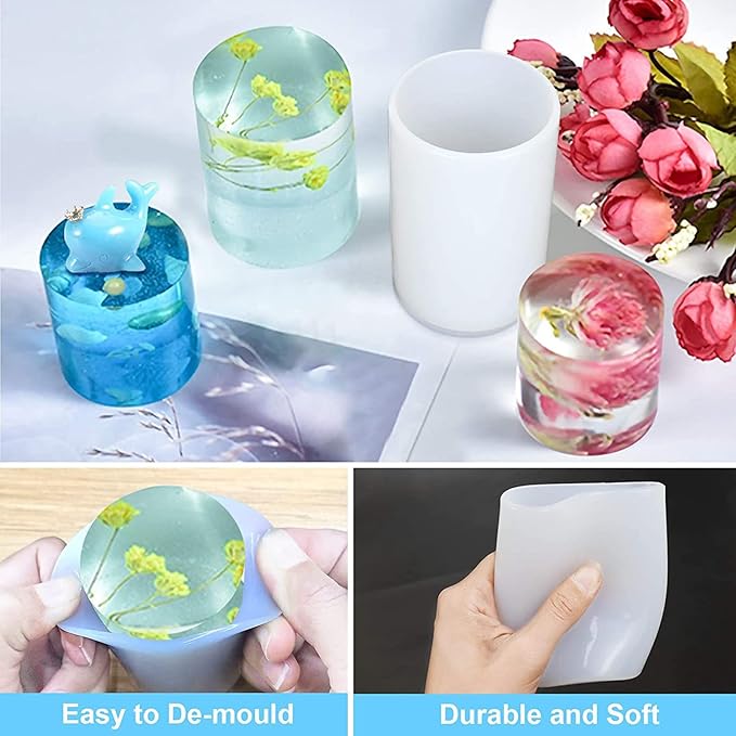 2 Pack Cylinder & Round Candle Molds - 2 Size Style - 3D Silicone Molds for Resin & Chocolate, Handmade Cylinder Molds