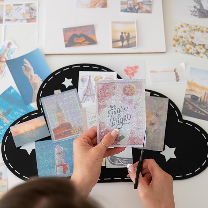 20 Sheets Holographic Sticker Paper,8.5x11 Inch Clear Printable Vinyl Sticker Papers,Self-Adhesive Waterproof for Inkjet/Laser Printer（Clear Heart）