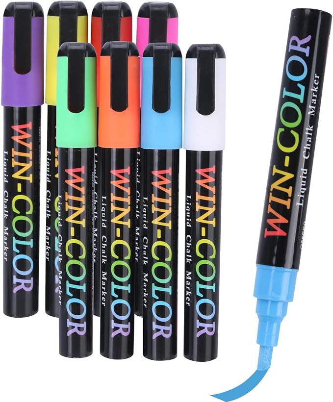 Liquid Chalk Markers Erasable,8 Colours Window Markers,6mm Reversible Tip,Zero Dust,Non-toxic,Quick Drying,for Blackboards,Glass,Cars,Restaurant Menu