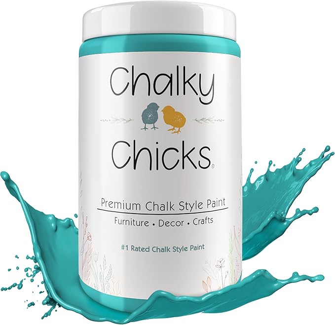 Chalky Chicks All-in-One Chalk Paint for Furniture or Cabinet - 32 Fl Oz - Matte Finish Mermaid (Green Teal) for Metal, Wood Furniture Paint - No Sanding All-in-One for Home Decor & Crafts, USA Made